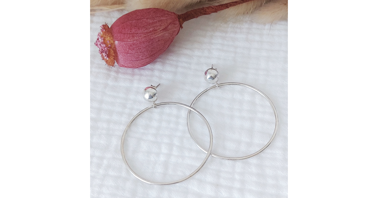 Boucles D'oreilles En Métal Argenté - Modèle 1243/DD, Occasion En état Parfait, Bijou Minimaliste Et Intemporel