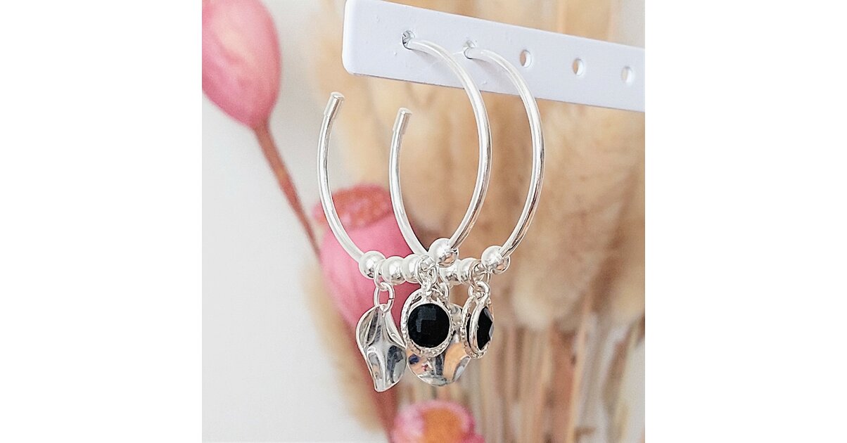 Boucles D'oreilles Pendantes Onyx Et Rhodochrosite Argent 925 - Fait Main, Unique, Sans Emballage