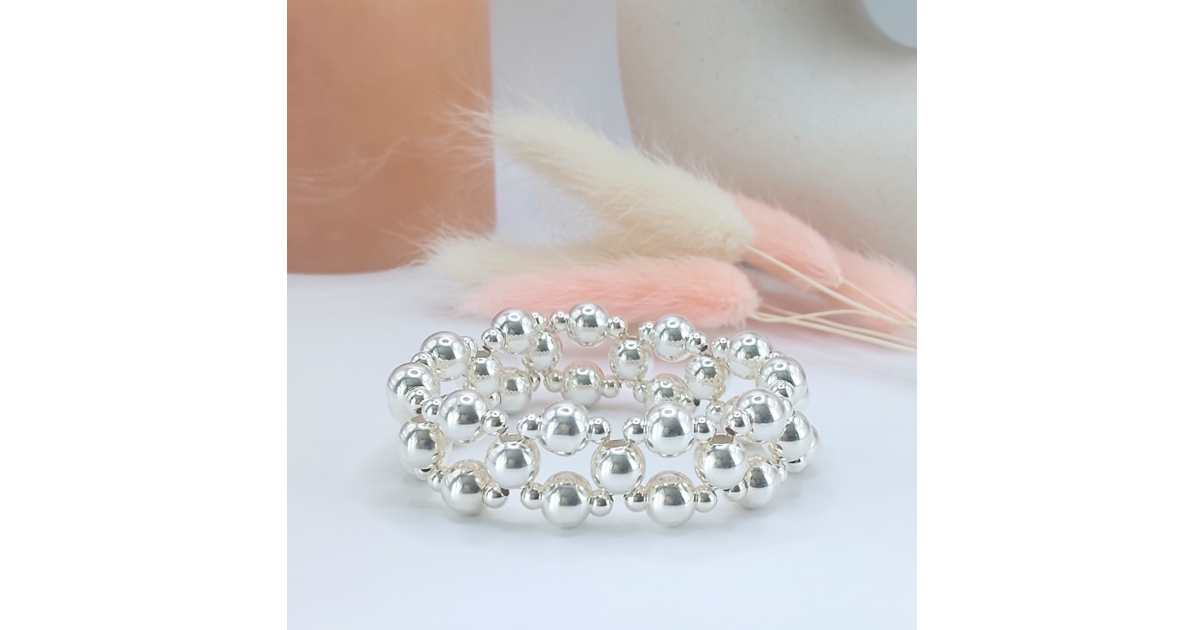 Bracelet Manchette Argent 925 - Pierre De Lune Arc-en-Ciel & Grenat - Fait Main Inde - Réglable
