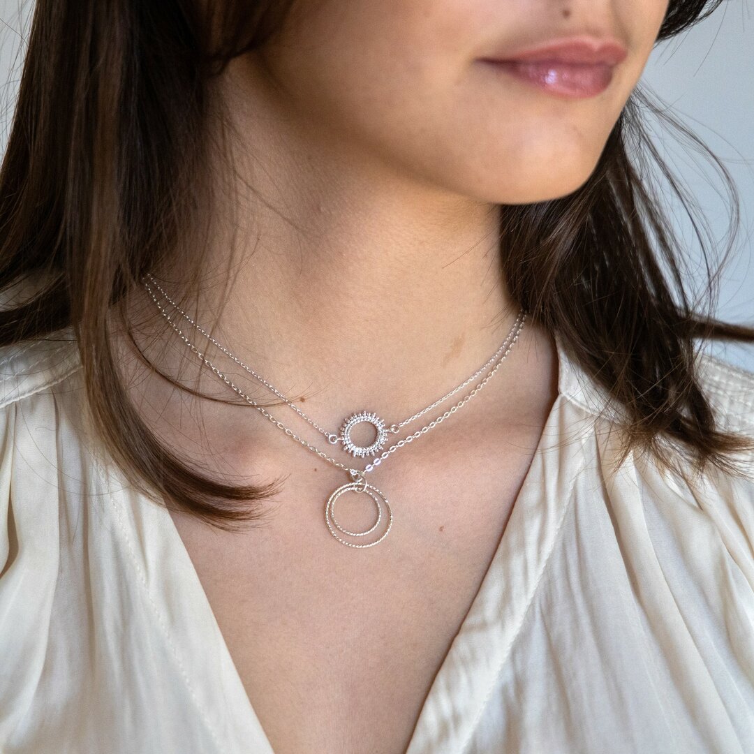 Collier Massif En Argent 925 Avec Pierres - Bijoux Fantaisie - Neuf Sans Emballage
