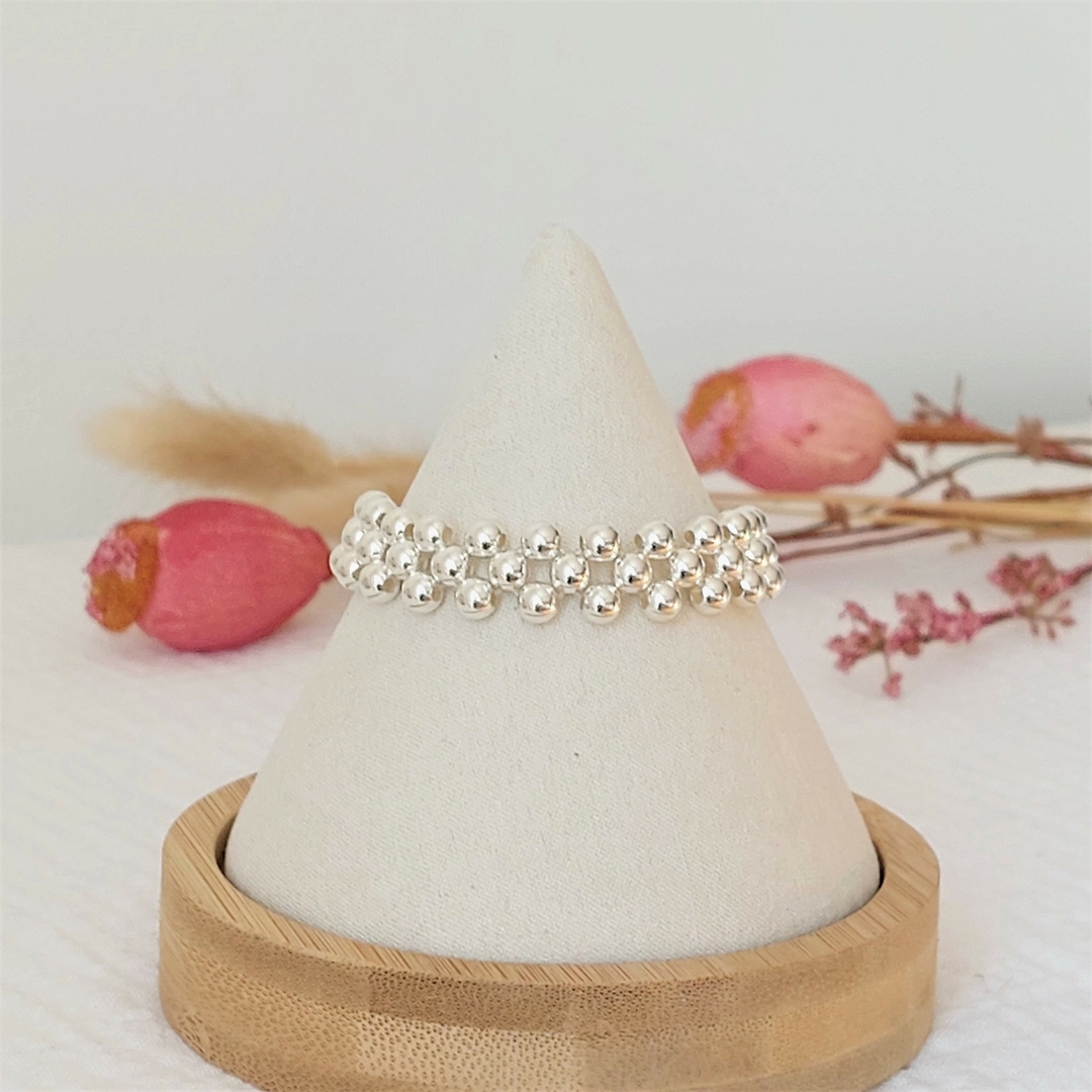 Bracelet Ancien Perles Maille Argent Massif 925 - Style Perlé - Occasion