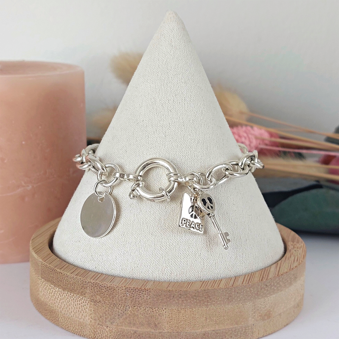 Bracelet à Breloques En Argent Massif - Occasion - Modèle Unique