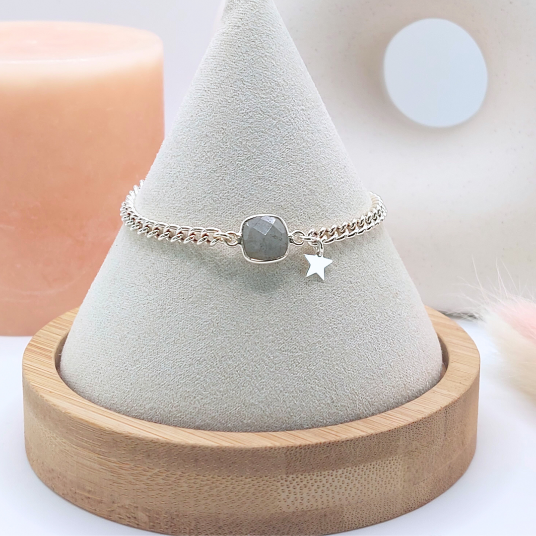Bracelet En Argent Sterling 925 & Labradorite - Fait Main, Pierre Naturelle - Bijou Élégant