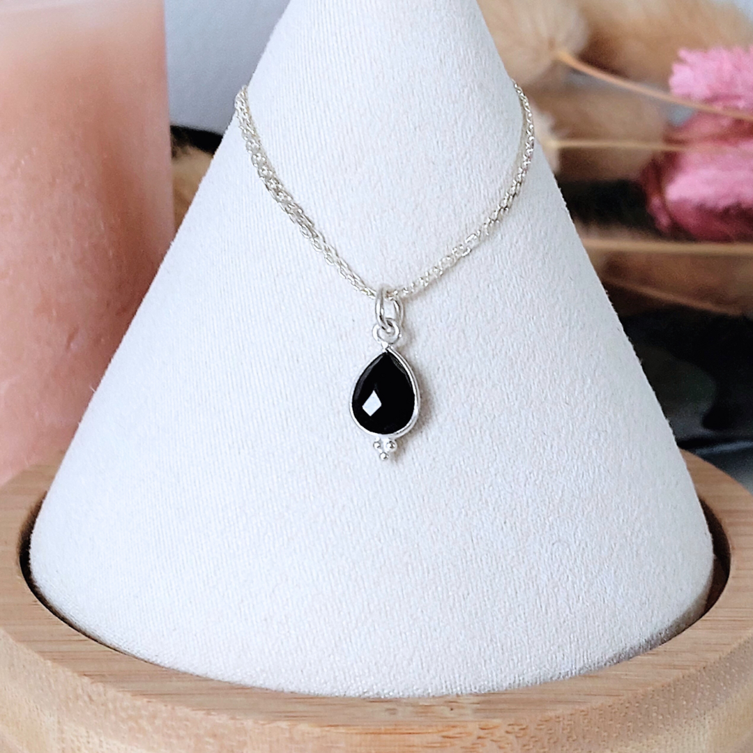 Collier En Argent 925 Et Onyx Noir - Modèle C-AR-12 - Bijou élégant Neuf Avec étiquettes