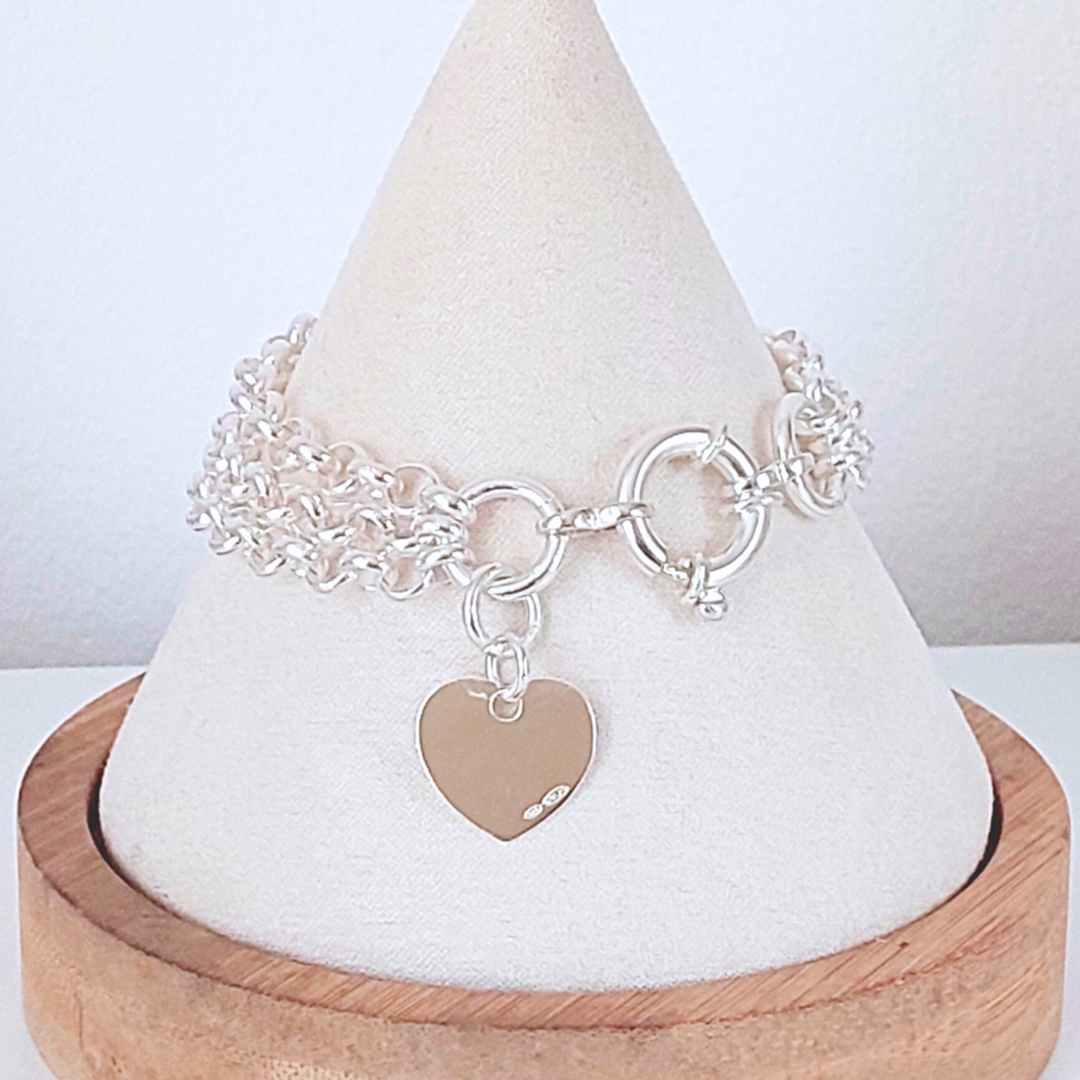 Bracelet Chaîne Art Moderne En Argent Massif 925 - Avec Pierre Et Breloque (Modèle A78) - Occasion TB