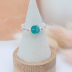 Bague élastique (Babethe) Métal Argenté Et Strass Bleus - Taille Ajustable - Garantie Sans Nickel - Neuf