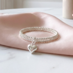 bracelet-perles-argent-massif-925-elastique-femme-double-rangs-médaille-coeur-linsolente-bijoux