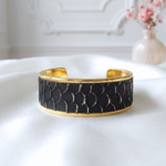 bracelet- manchette-femme-cuir-véritable-georgia-noir-doré-l-insolente-bijoux
