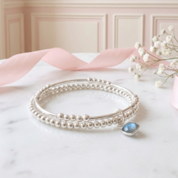 Ancien Bracelet Gourmette En Maille minéraux boule et métal