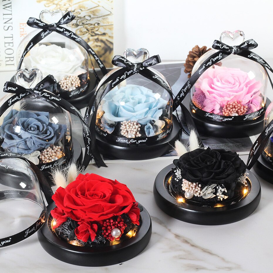 Rose-ternelle-sous-verre-de-la-belle-et-la-b-te-fleur-s-ch-e-pour