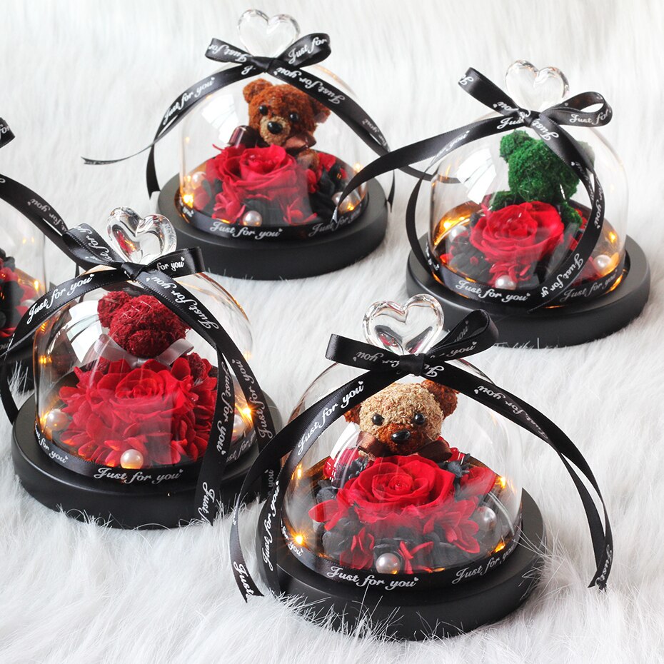 Rose-ternelle-sous-verre-de-la-belle-et-la-b-te-fleur-s-ch-e-pour