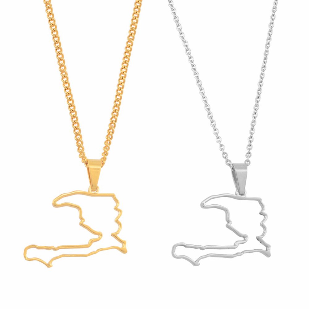 Pendentif Drapeau Haïti Acier Inox Doré Argenté