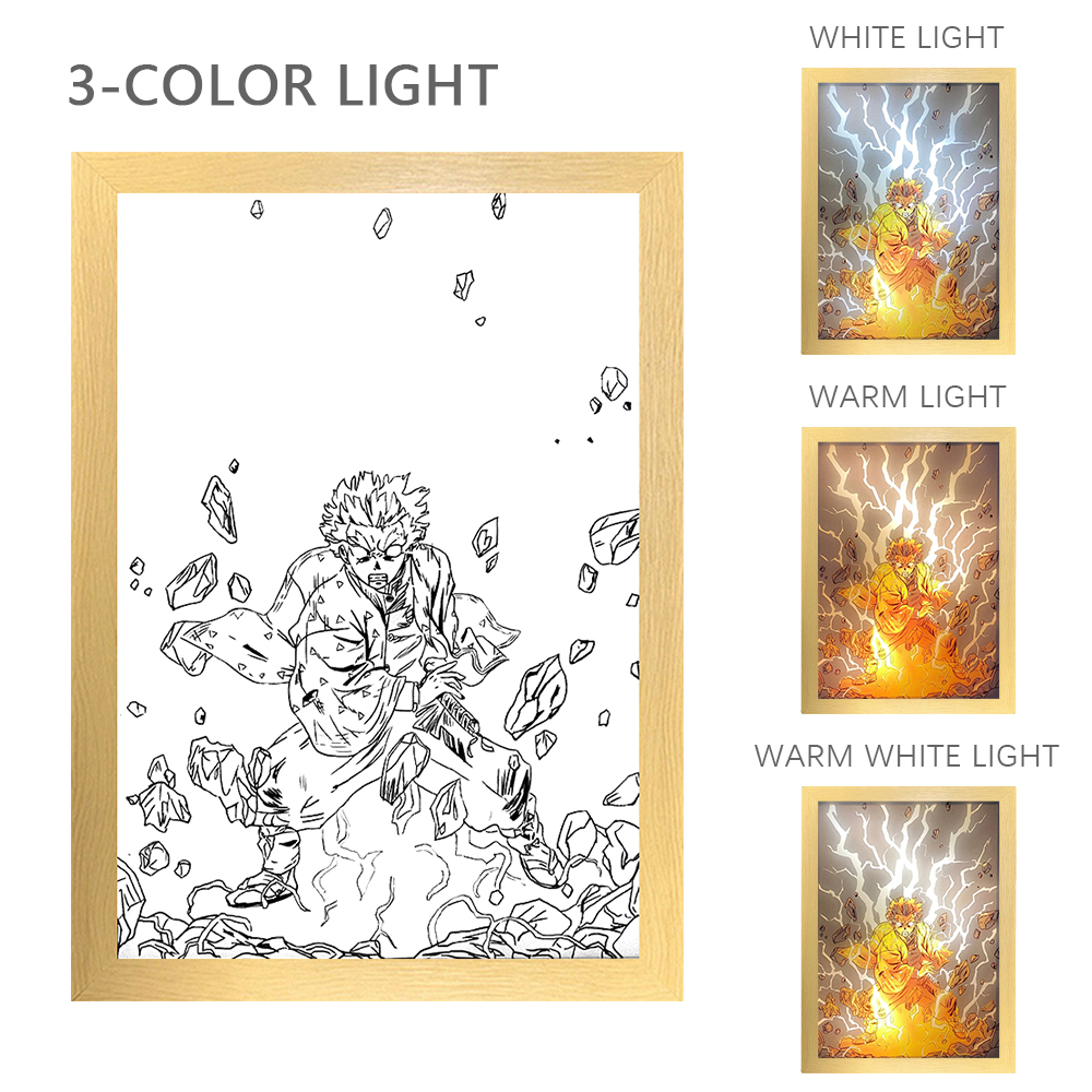 Veilleuses-LED-3D-Kimetsu-No-Yaiba-cadre-photo-en-bois-d-coration-de-chambre-lampes-Anime