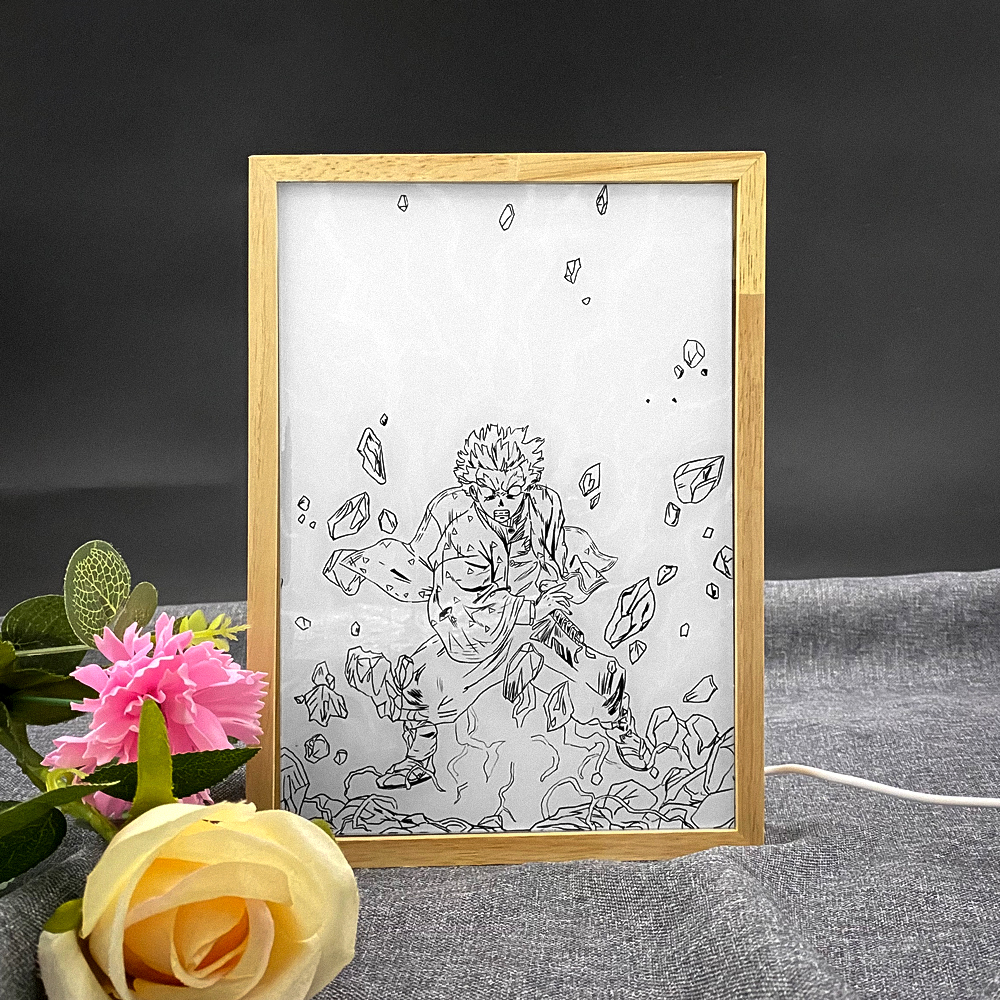 Veilleuses-LED-3D-Kimetsu-No-Yaiba-cadre-photo-en-bois-d-coration-de-chambre-lampes-Anime