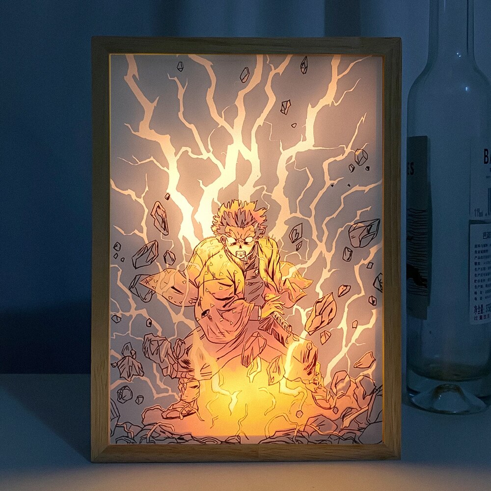 Veilleuses-LED-3D-Kimetsu-No-Yaiba-cadre-photo-en-bois-d-coration-de-chambre-lampes-Anime