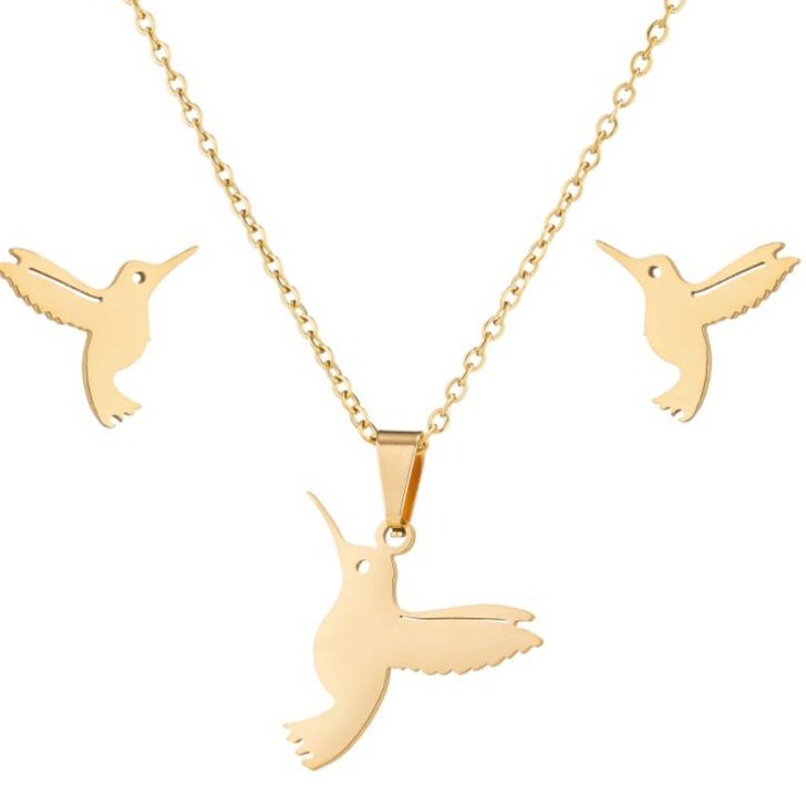 SMJEL-Boucles-d-Oreilles-en-Acier-Inoxydable-pour-Femme-Petit-Oiseau-Volant-Pendentif-Colibri-Collier-Animal