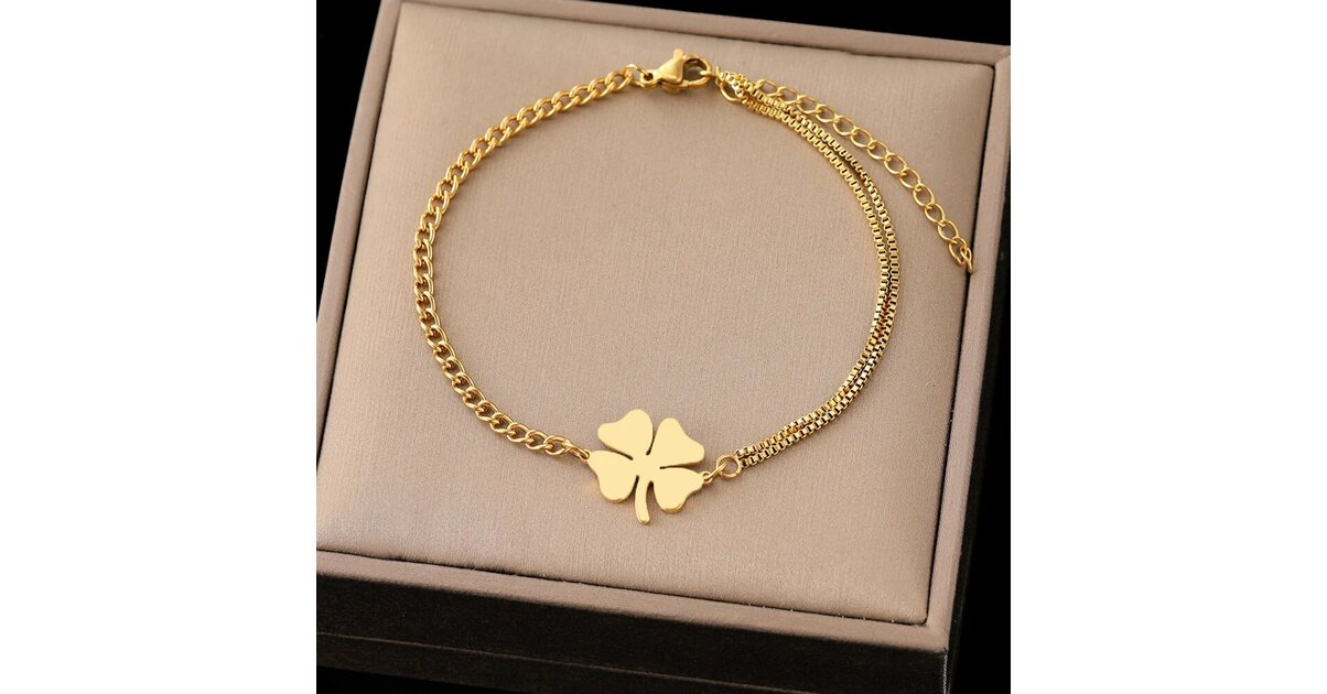 Bracelet Trèfle En Acier Inoxydable Avec Saphir - Bijou Femme, Idée Cadeau - Neuf Avec étiquettes