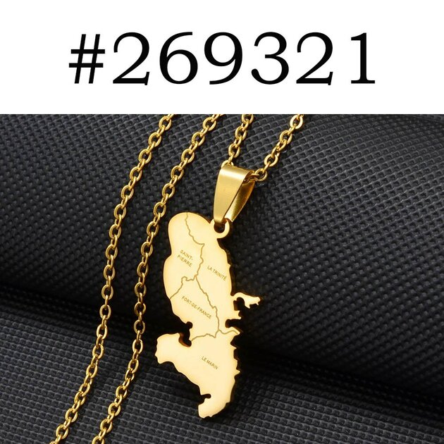 Collier Carte Martinique En Argent 925 - Longueur Au Choix, Neuf Avec étiquettes, Mixte