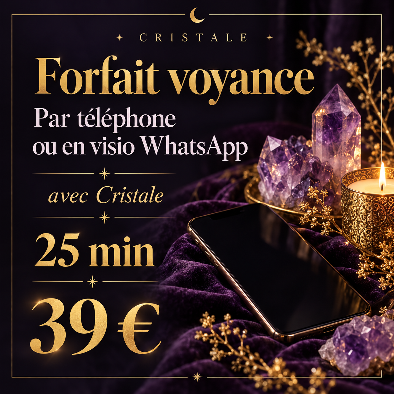 Forfait voyance Cristale en violet et or
