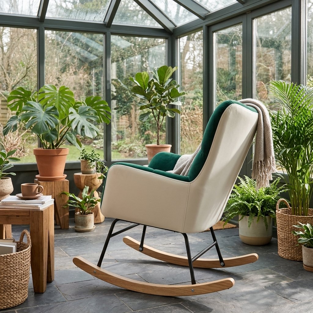 Rocking chair London Chic velours vert sapin, vue de profil