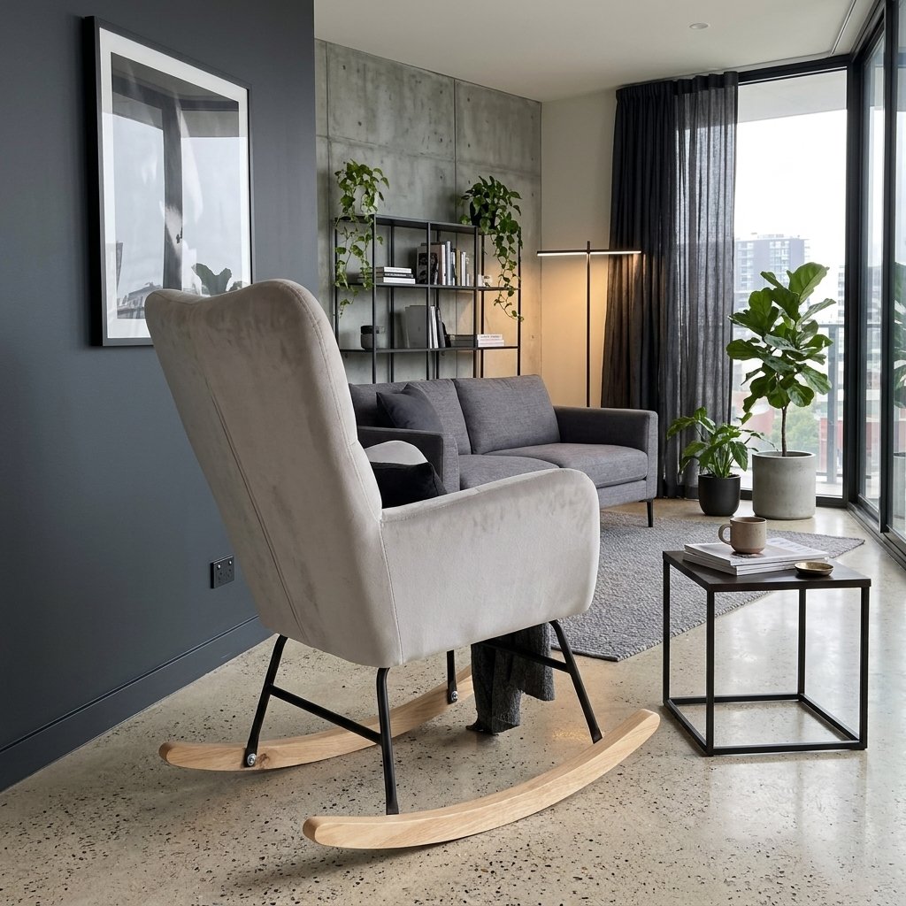 Rocking chair London Chic velours gris nuage, vue de profil