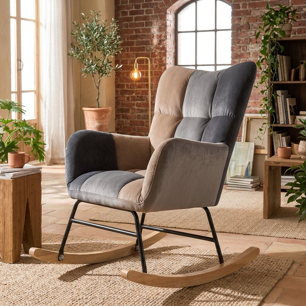 Rocking chair London Chic velours tissu gris clair Australia, vue de profil