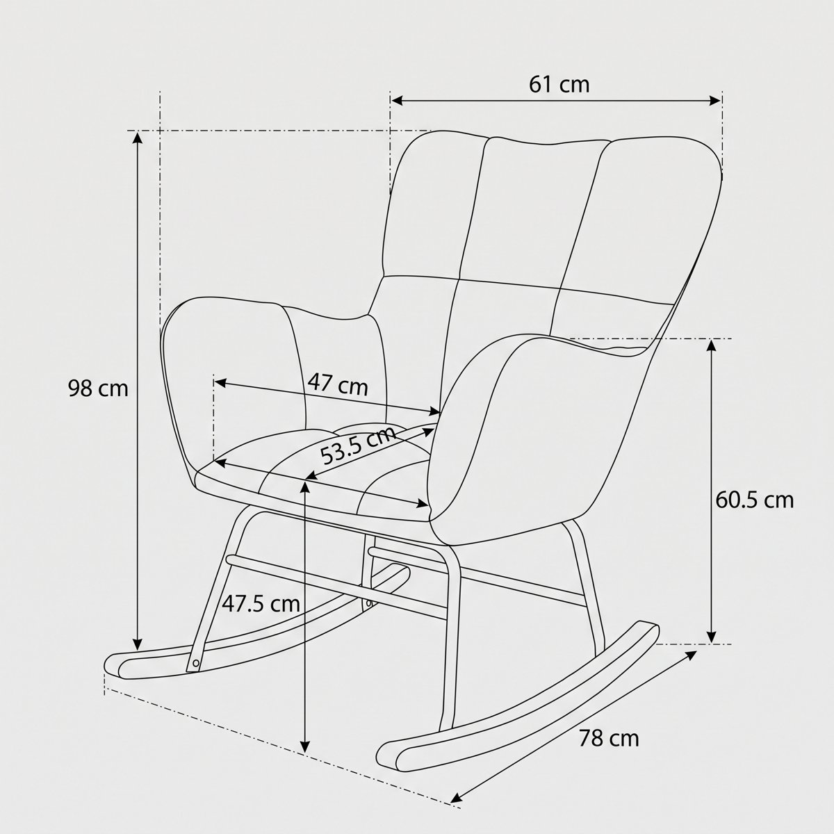 Dimensions du rocking chair London Chic Velours