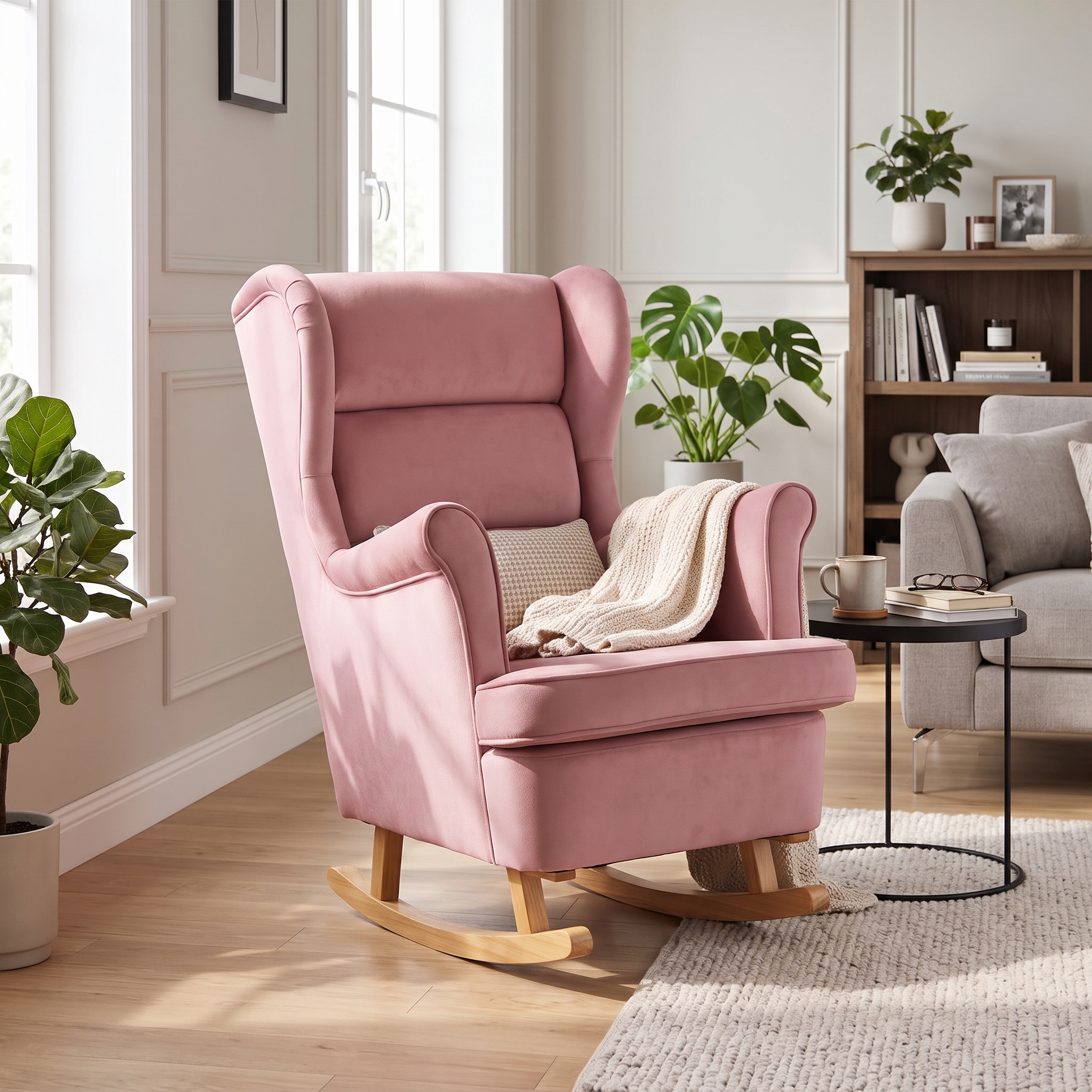 Rocking Chair Contemporain Bourbon Velours coloris Pink