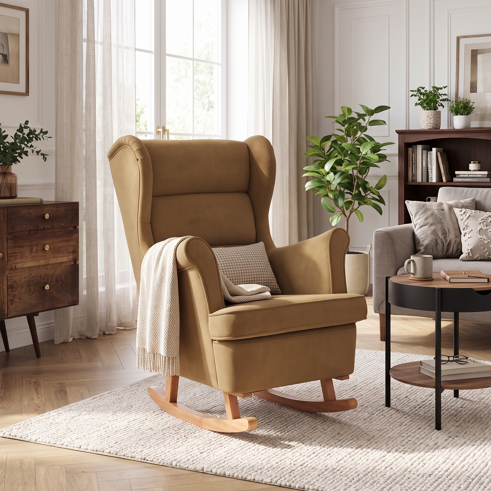 Rocking Chair Contemporain Bourbon Velours coloris Brown