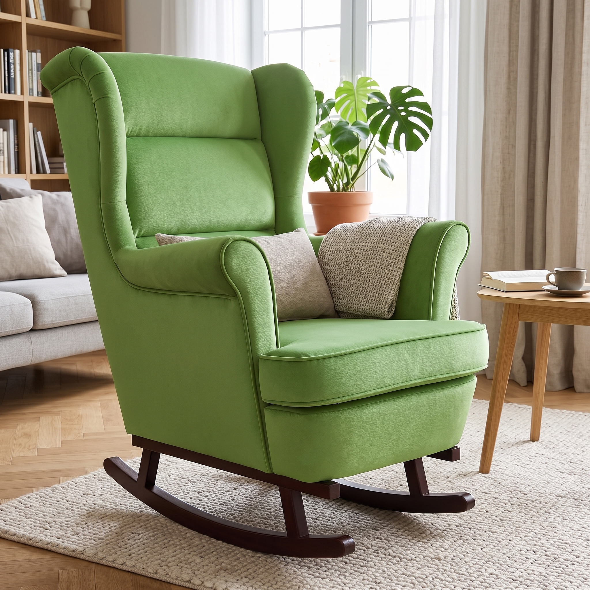 Rocking Chair Contemporain Bourbon Velours coloris Prairie