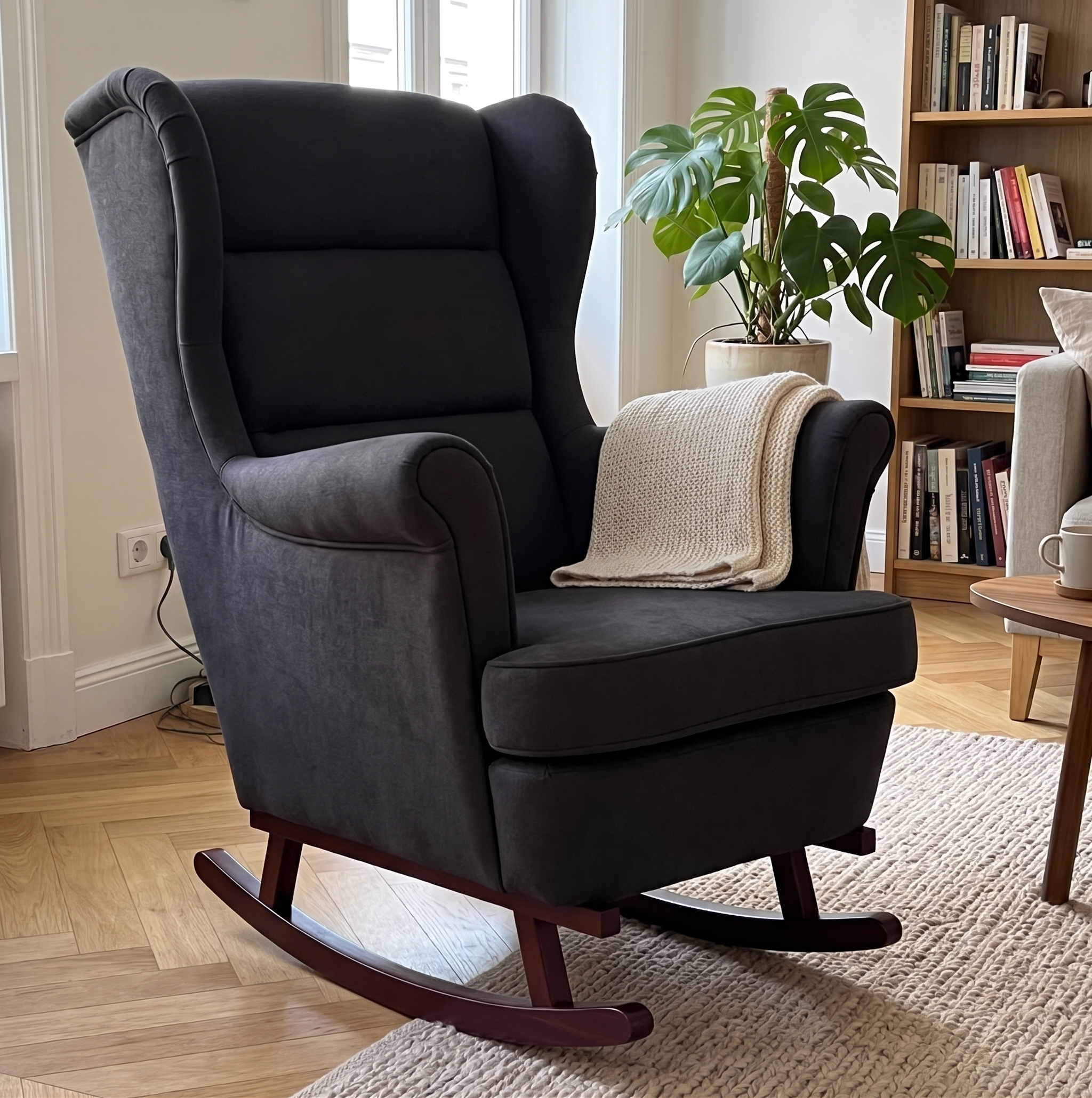 Rocking Chair Contemporain Bourbon Velours coloris Rock