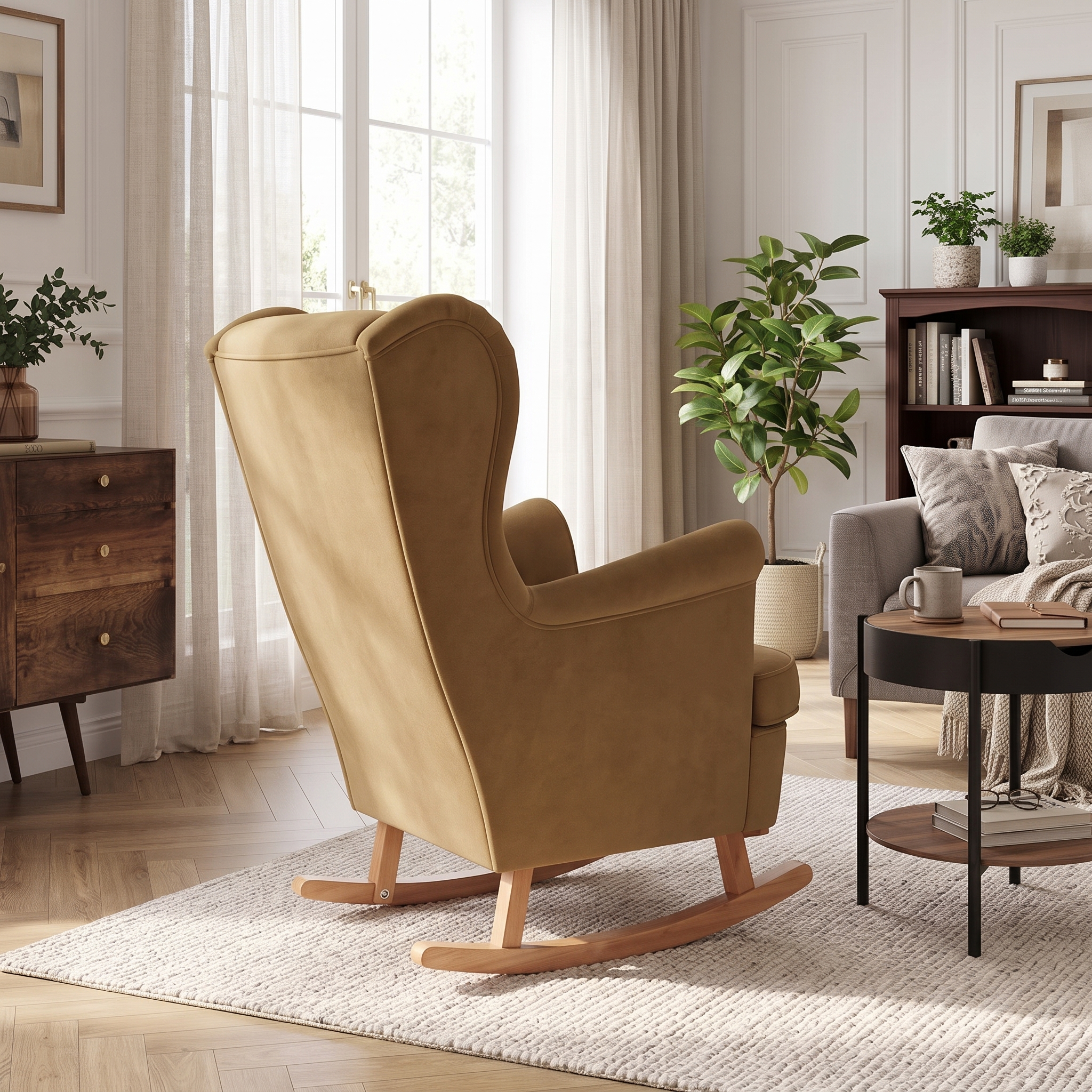 Rocking Chair Contemporain Bourbon Velours coloris Brown, seconde vue