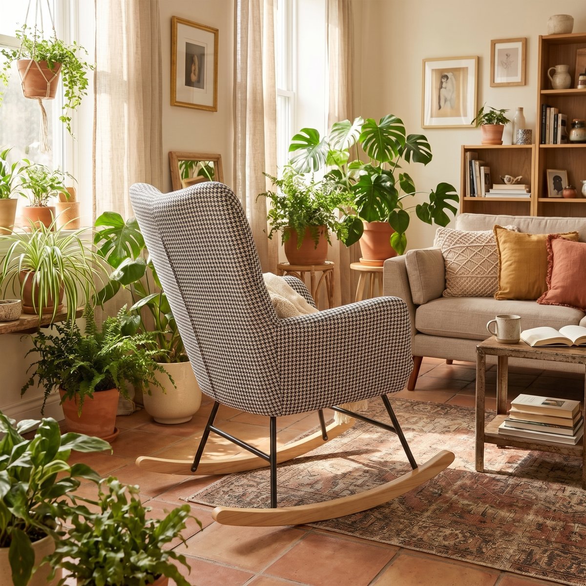 Rocking chair London Chic velours zebre, vue de profil