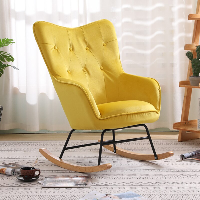 Rocking Chair Scandinave en Velours | Dublin Jaune Poussin