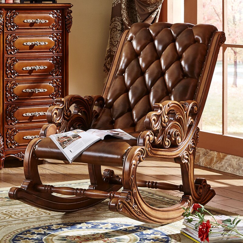 Rocking Chair Deluxe | Charlemagne | Cuir Brun