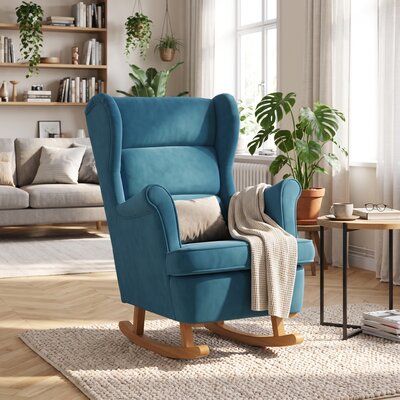 Rocking Chair Contemporain Bourbon Velours coloris Océan