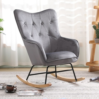 Rocking Chair Scandinave en velours | Dublin Gris Nuage