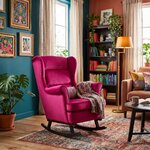 Rocking Chair Contemporain Bourbon Velours coloris Bordeaux
