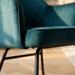 Rocking chair Venise velours vert anglais, détail du velours et du piètement