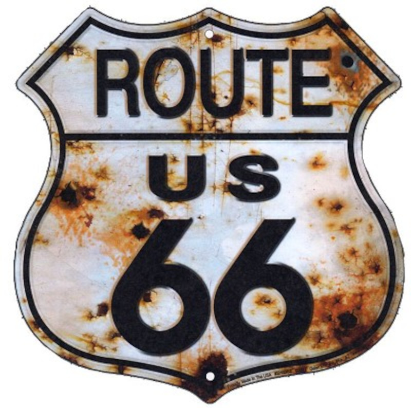 Bouclier Highway métallique 29 x 29 cm Aspect Vieilli Rouille ROUTE US 66