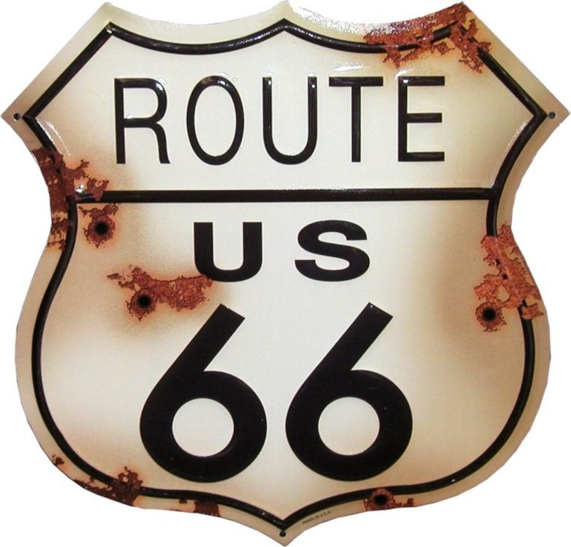 Bouclier Highway métallique 35 x 34 cm Aspect Vieilli Rouille ROUTE US 66