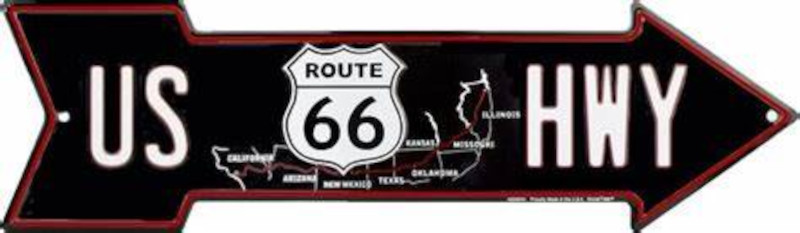 Plaque métallique format Flèche 49x14cm Highway Route US 66