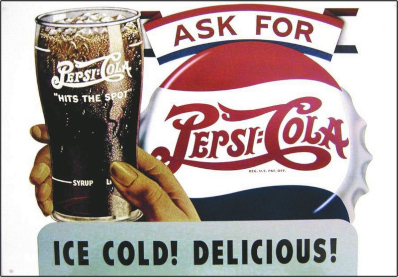 Plaque métallique au Format 44,5 x 30cm Reproduction Vintage Ice Cold Delicious ! PEPSI COLA Since 1893