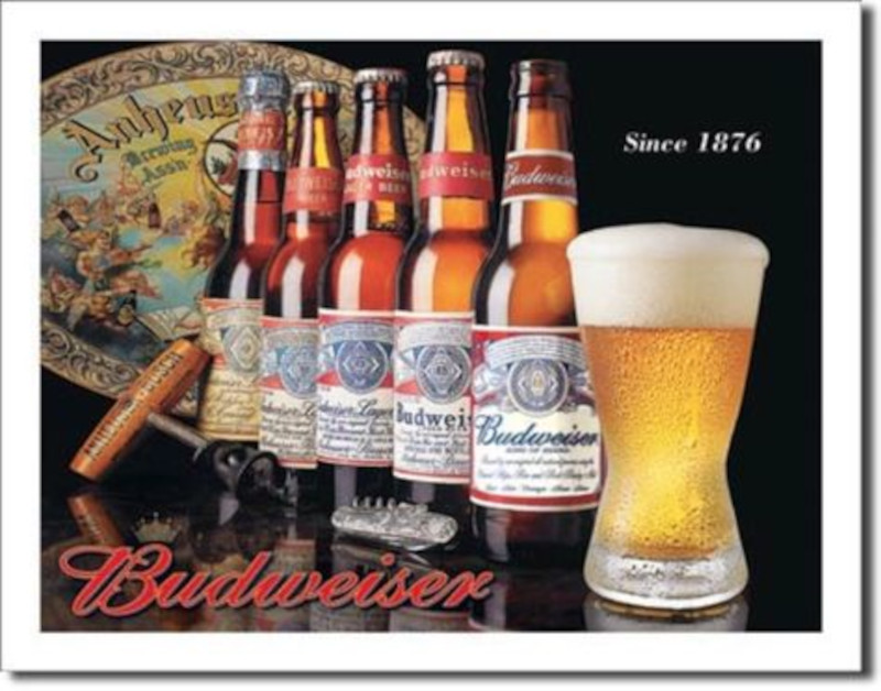 Plaque métallique format 41 x 32 cm Reproduction Vintage History Since 1876 BUDWEISER By ANHEUSER-BUSCH