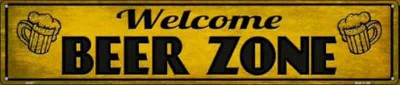 Plaque de rue métallique 61 x 12,5 cm WELCOME BEER ZONE