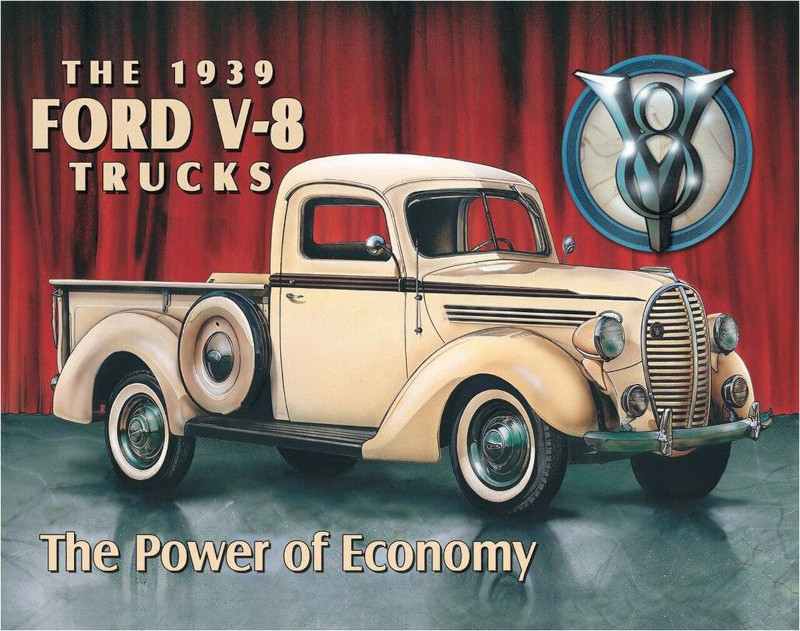 Plaque métallique format 41 x 32 cm Reproduction The 1939 Ford V8 Trucks FORD MOTOR COMPANY