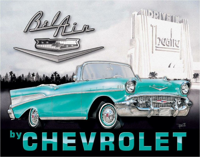 Plaque métallique format 41 x 32 cm Reproduction Chevy Bel Air 1957 CHEVROLET