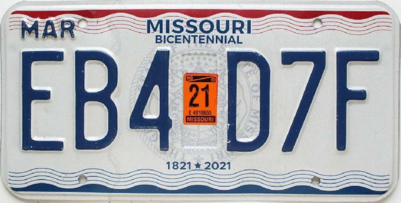 MISSOURI Plaque Authentique d\'immatriculation Américaine dénommée Plaque Auto US Etat MISSOURI Bicentennial 1821-2021