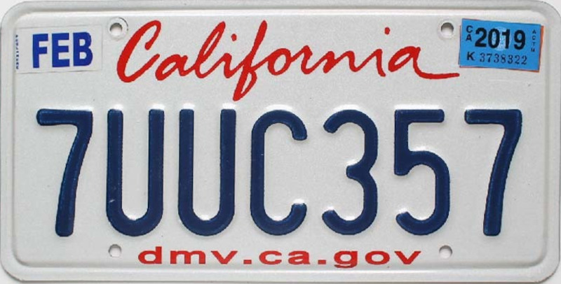 CALIFORNIE-Authentique-plaque-immatriculation-etats-usa-2019-7UUC357