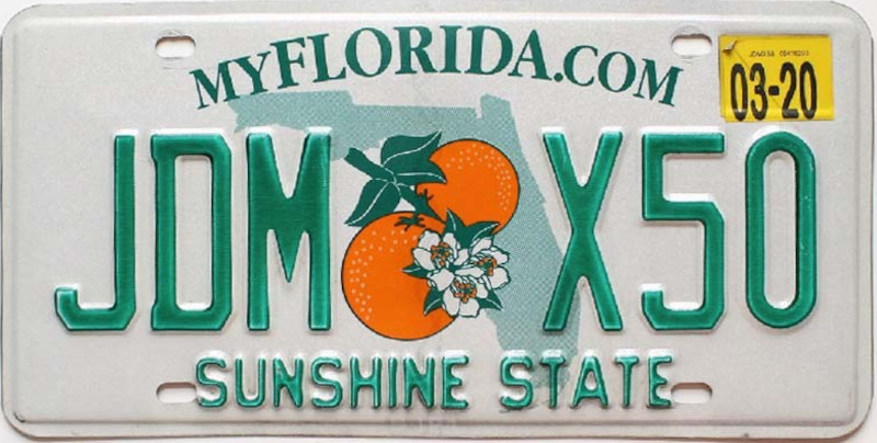FLORIDE Plaque Authentique d\'immatriculation US 30 x 15 cm dénommée US License Plate FLORIDE Double Orange 2003 et plus